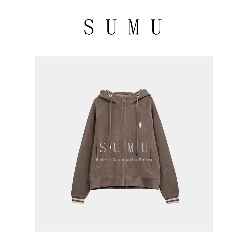 宿慕SUMU 刺绣连帽外套 10-20秋冬2023新款韩版洋气轻奢上衣44553