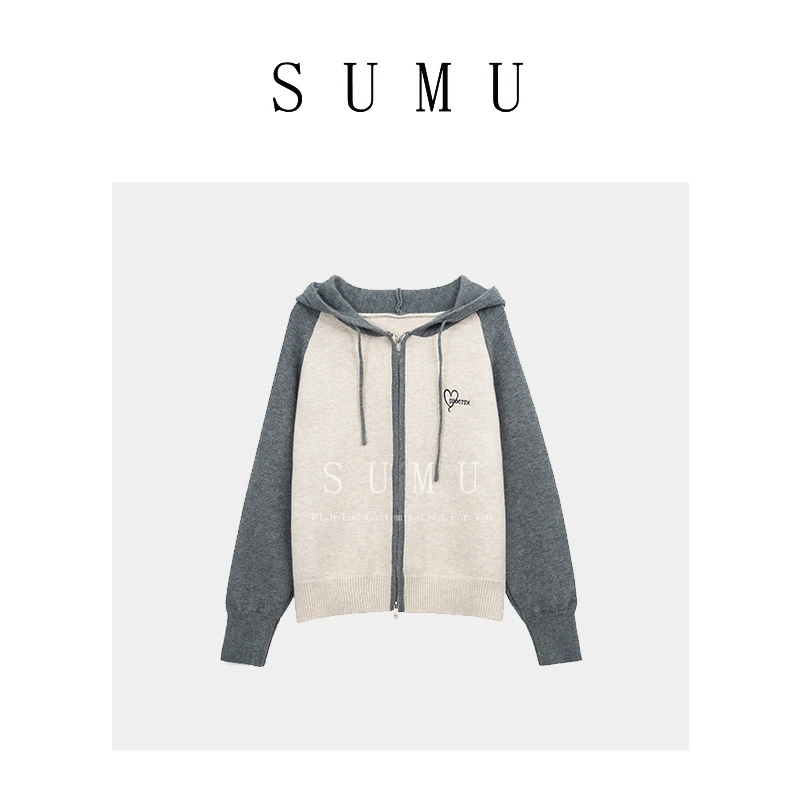 宿慕SUMU  11.23 冬季2023新款上衣连帽刺绣爱心针织衫23511