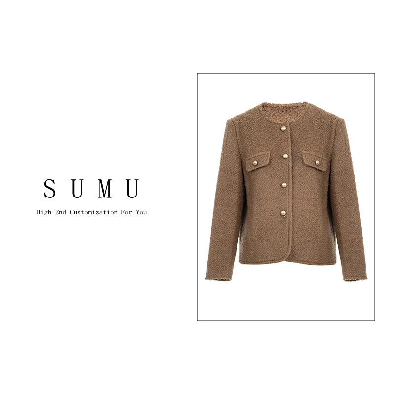 小雨女装自产10.11XH秋季2023新气质休闲轻奢纯色长袖外套8009