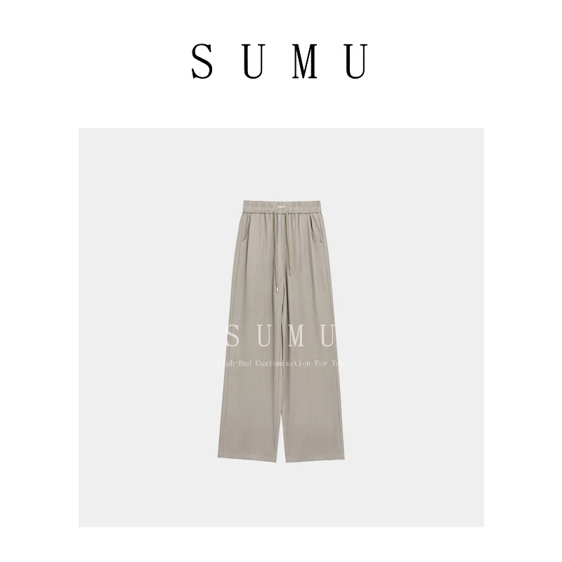 宿慕SUMU 女款窄版阔腿裤 4-18 春夏2024新款抽绳显瘦长裤1009