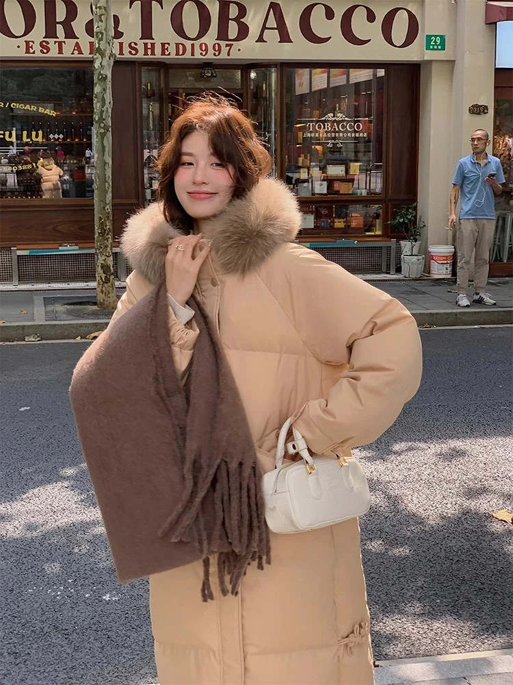【小鱼专属】羽绒服女真狐狸毛90白鸭绒气质中长款新中式连帽外套冬