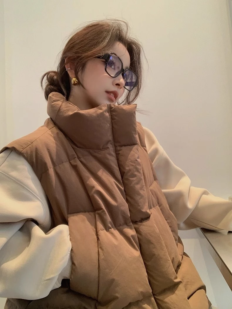 羽绒马甲女2025新款白鸭绒四层锁绒宽松简约百搭立领坎肩外套秋冬