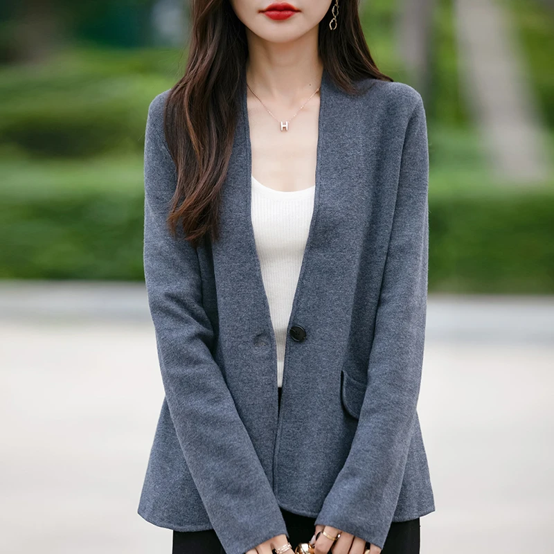 设计感针织西装外套女开衫小个子显瘦上衣一粒扣西服24秋装新款