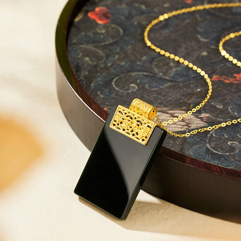 玉掌门-A432-【前程无量】18K金和田玉平安无事牌吊坠