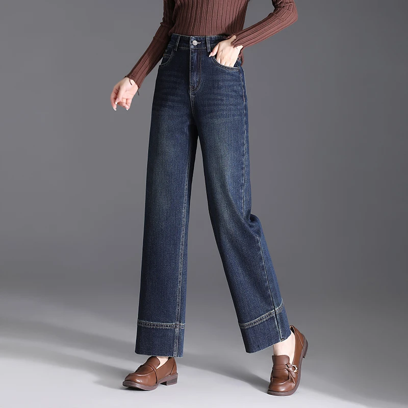 小个子牛仔裤女春秋窄版阔腿裤宽松显瘦休闲九分裤时尚百搭直筒裤