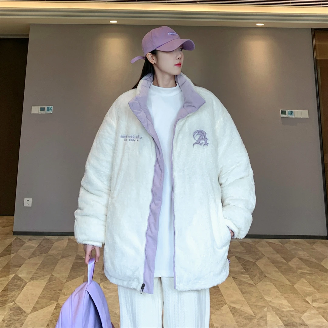 棉服外套休闲宽松加绒加厚保暖立领百搭情侣潮流渐变ins韩版秋冬