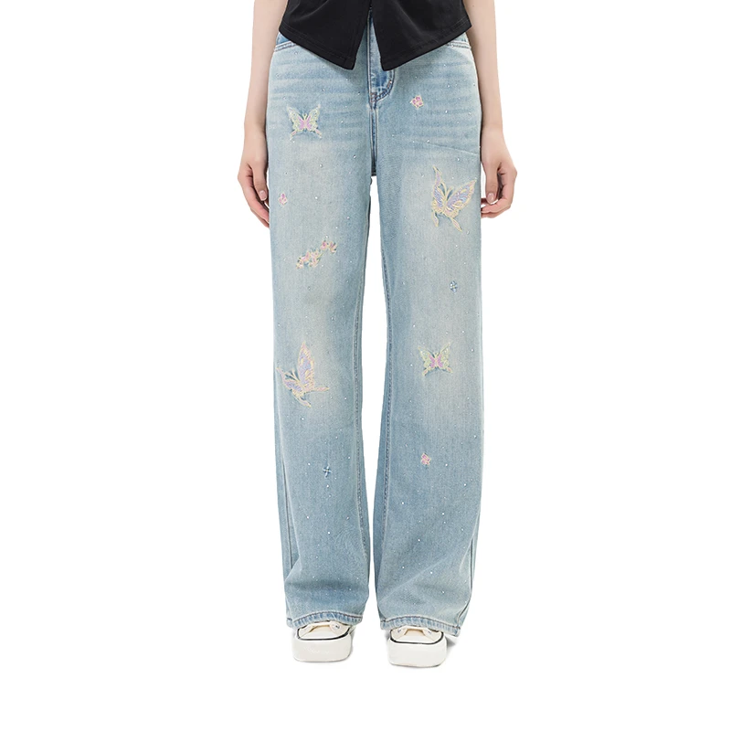 2024刺绣直筒牛仔裤