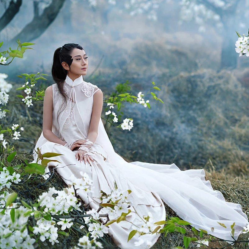 杨丽萍衣橱-笑扬手钩花双层立领盘扣女士披风外套