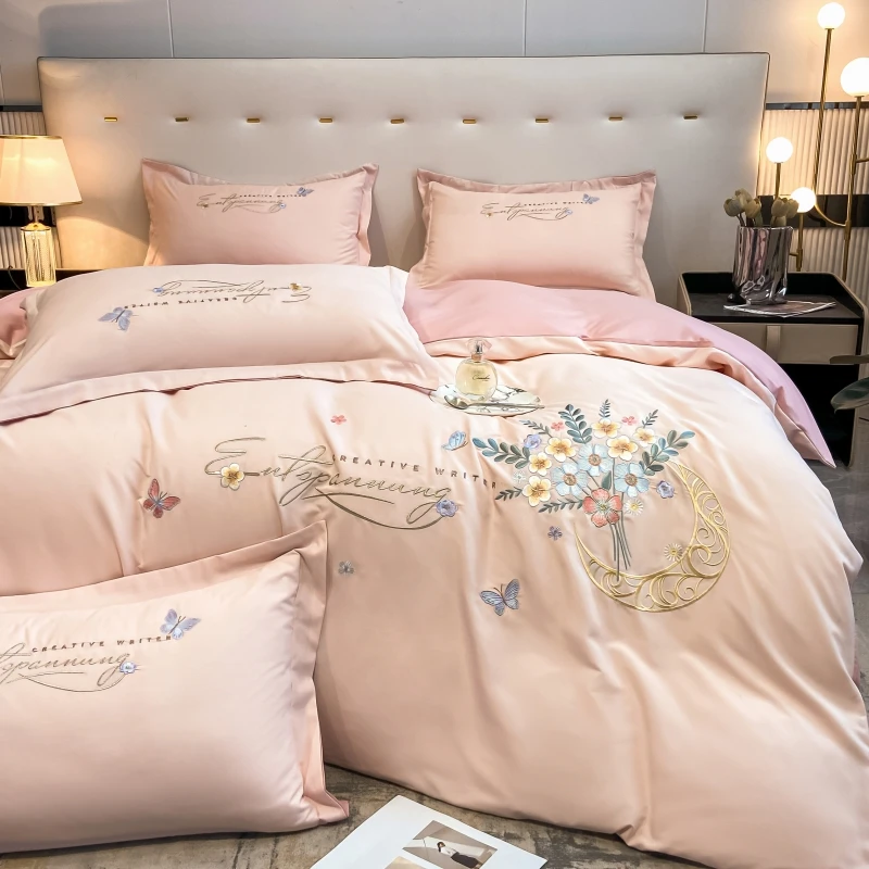 新款四季棉碳素磨毛绣花四件套-镜花水月