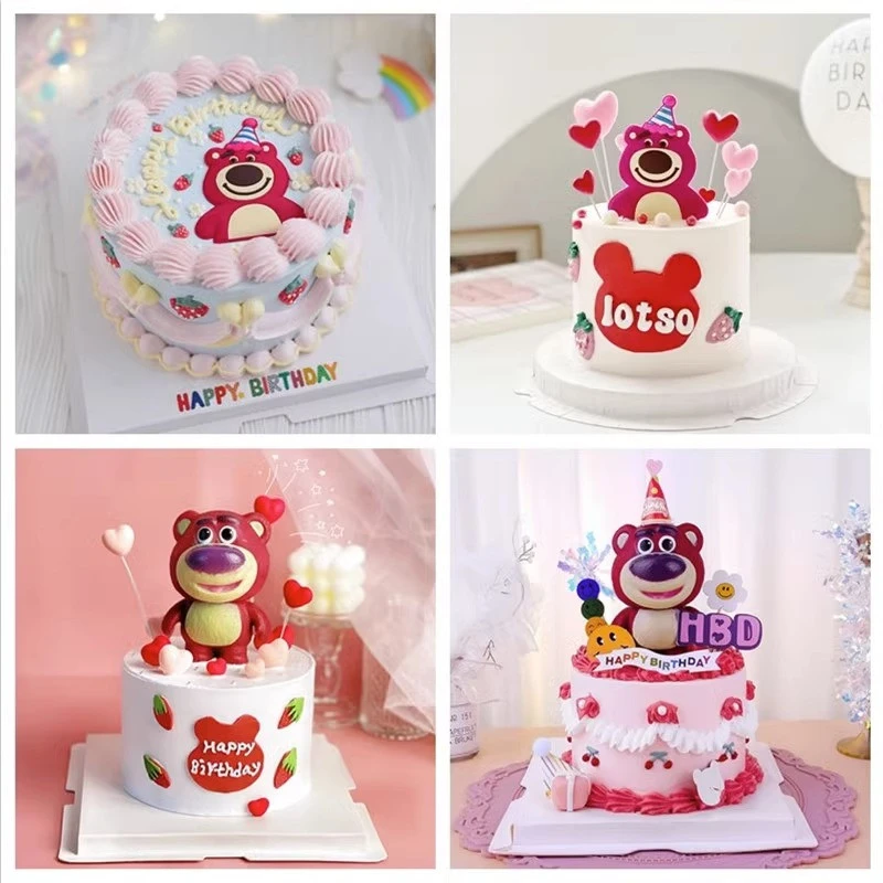 网红韩式复古草莓熊生日快乐蛋糕装饰摆件插牌创意儿童蛋糕装饰