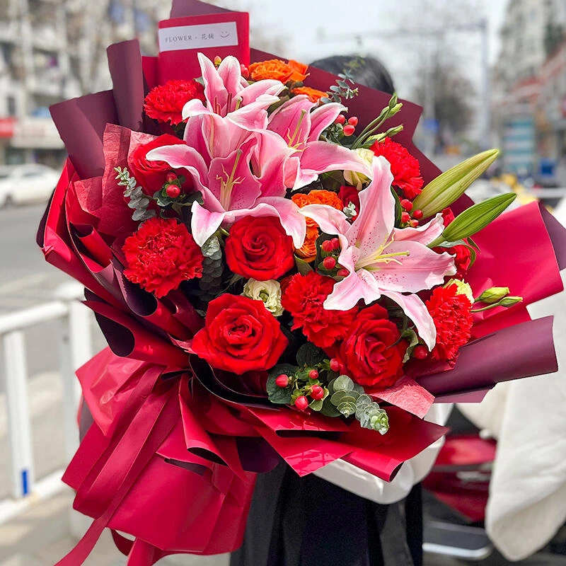 【福气满满】百合混搭玫瑰花束生日鲜花速递全国同城送长辈老婆领导