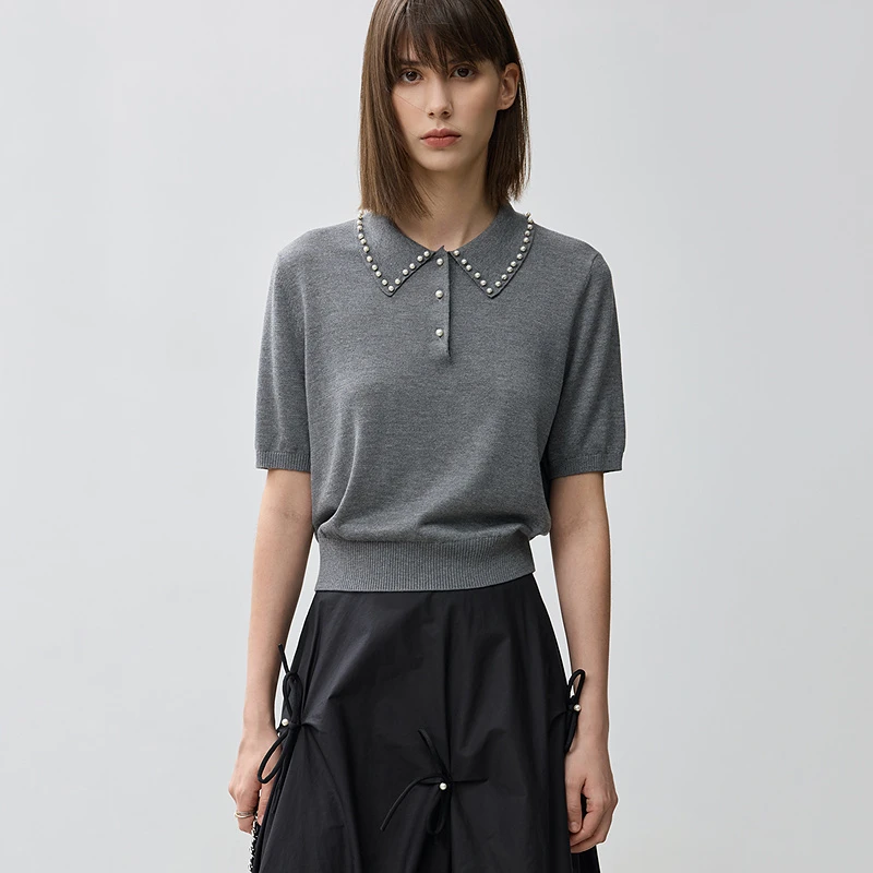 【商场同款】LILY秋新款干练polo领气质女装针织衫124320TK752