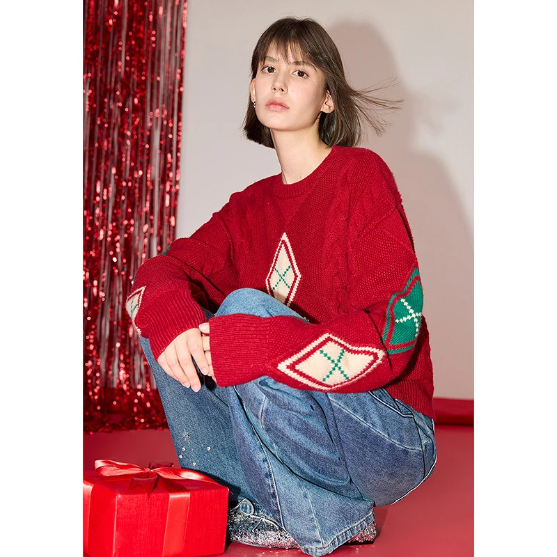 【新年穿搭】LILY24冬季新款绞花肌理休闲女装毛针织衫124419TKE27