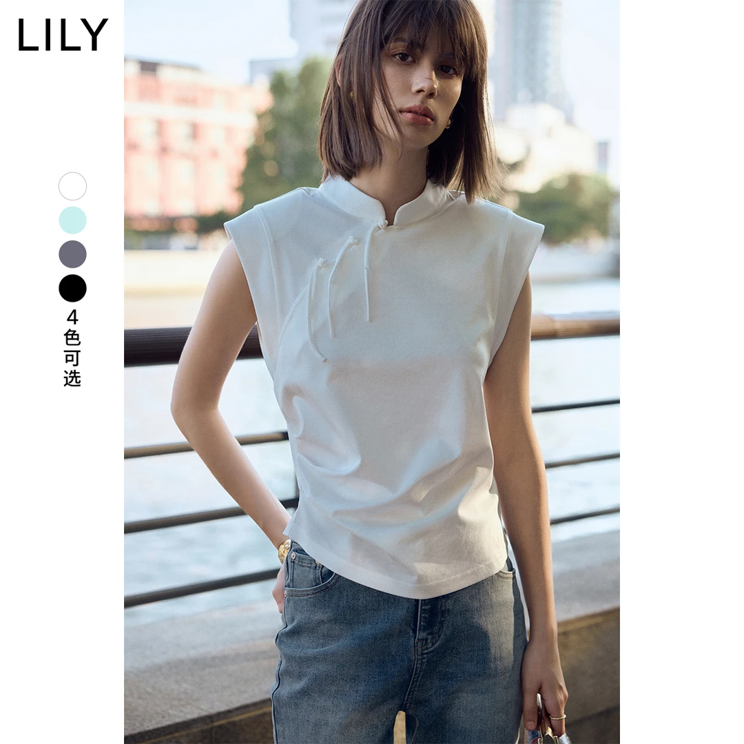 【一秒入夏】LILY夏季新款新中式设计感洋气无袖女装T恤124229VTE04