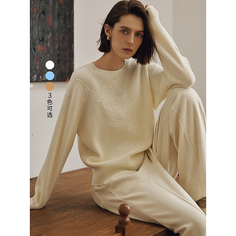 LILY冬新款简约含绵羊毛宽松廓形显瘦百搭女装针织衫124409TK925