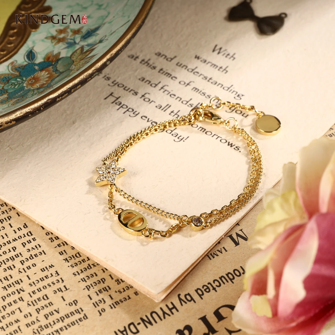 铜合金锆石手链 金色轻奢气质个性星星镶嵌手链C-29095