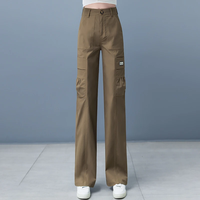 工装裤2025新款休闲裤高腰宽松夏季显瘦多口袋运动休闲裤子直筒裤