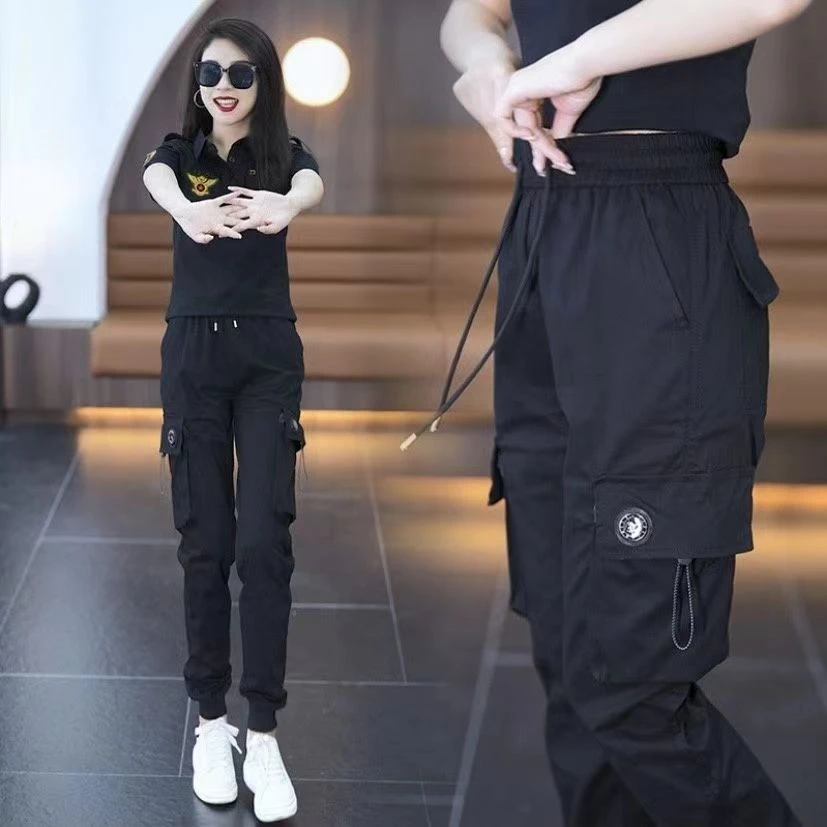 大码束脚工装裤女黑色时尚爆款女士休闲裤宽松显瘦女裤春秋新款