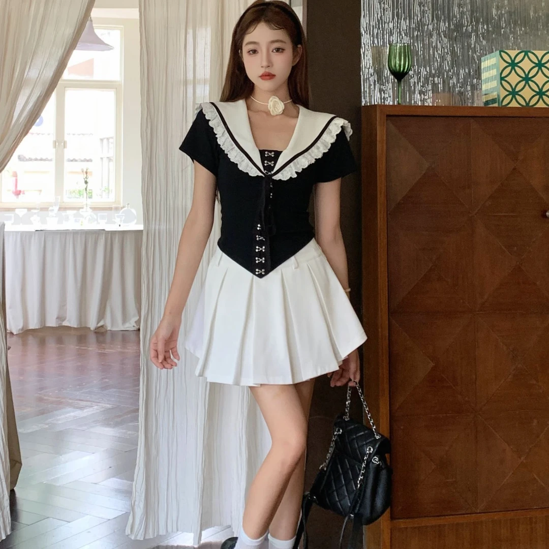 夏季海军辣妹胖MM大码女装显瘦减龄撞色气质上衣裙子女微胖女装