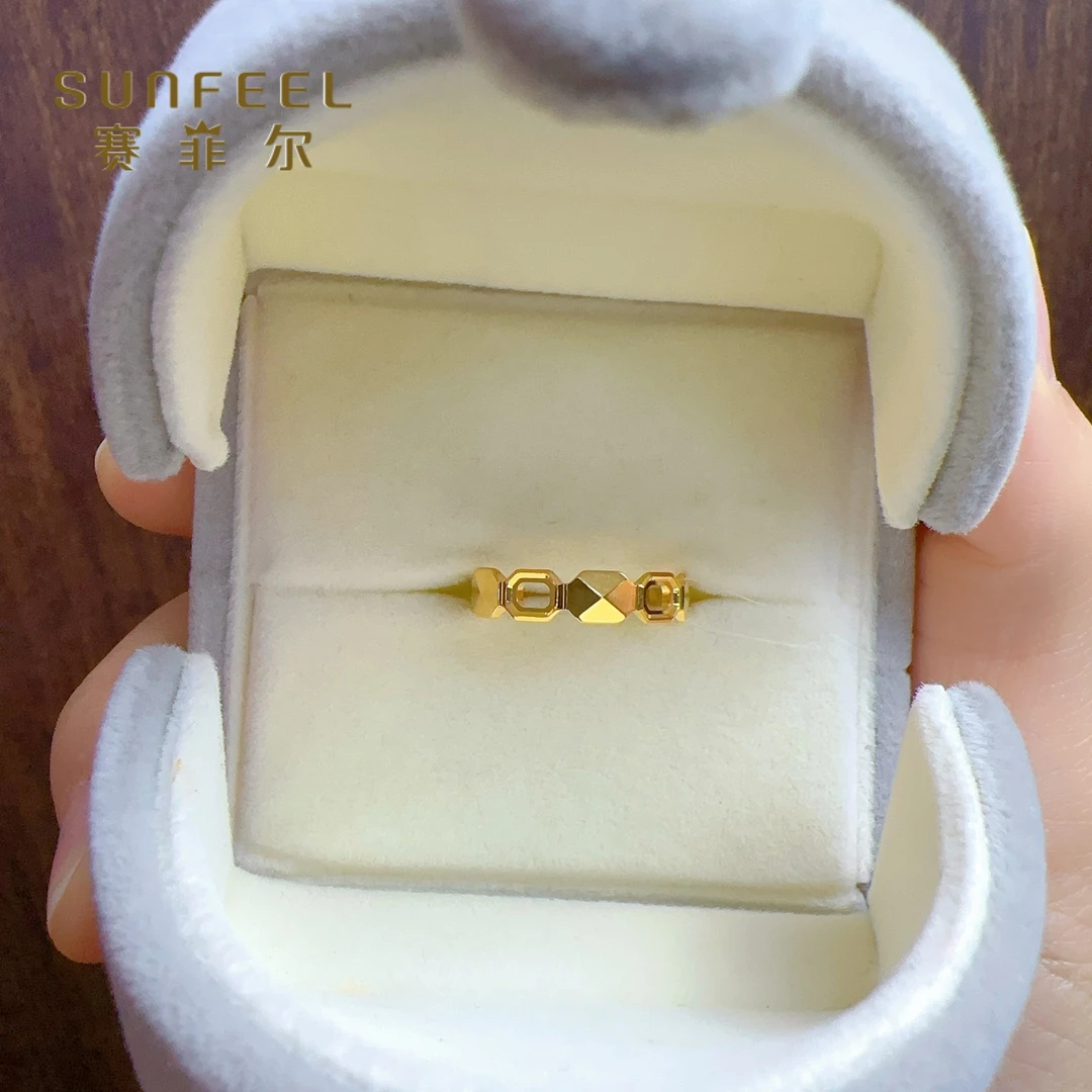 SUNFEEL/赛菲尔黄金足金999.9方形几何链条黄金戒指男女指环