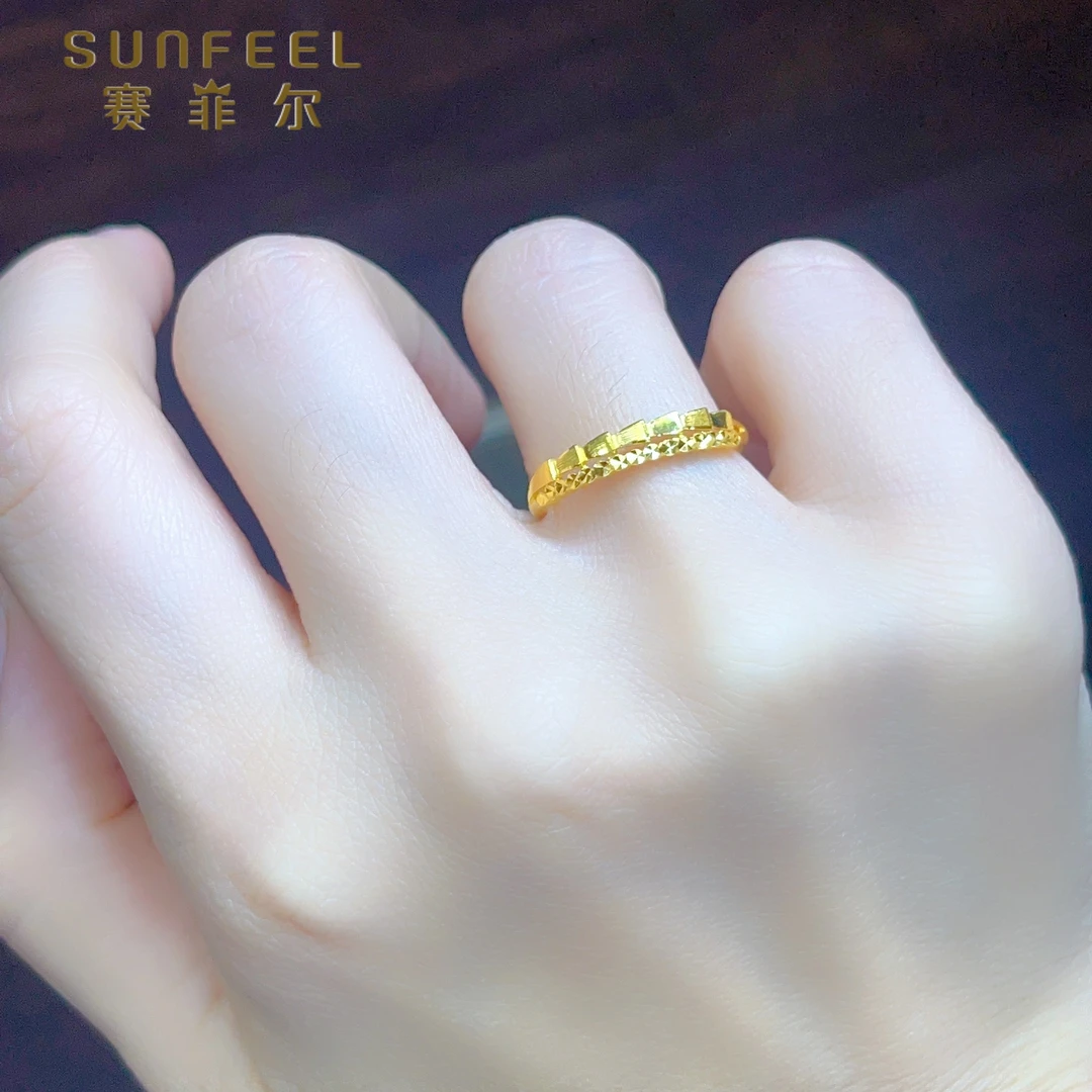 SUNFEEL/赛菲尔黄金足金999.9双排时尚刻面黄金戒指