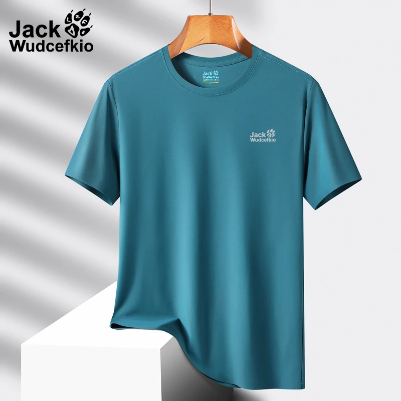 JACK WUDCEFKIO运动速干冰丝透气高弹情侣短袖训练速干t恤 孔雀蓝