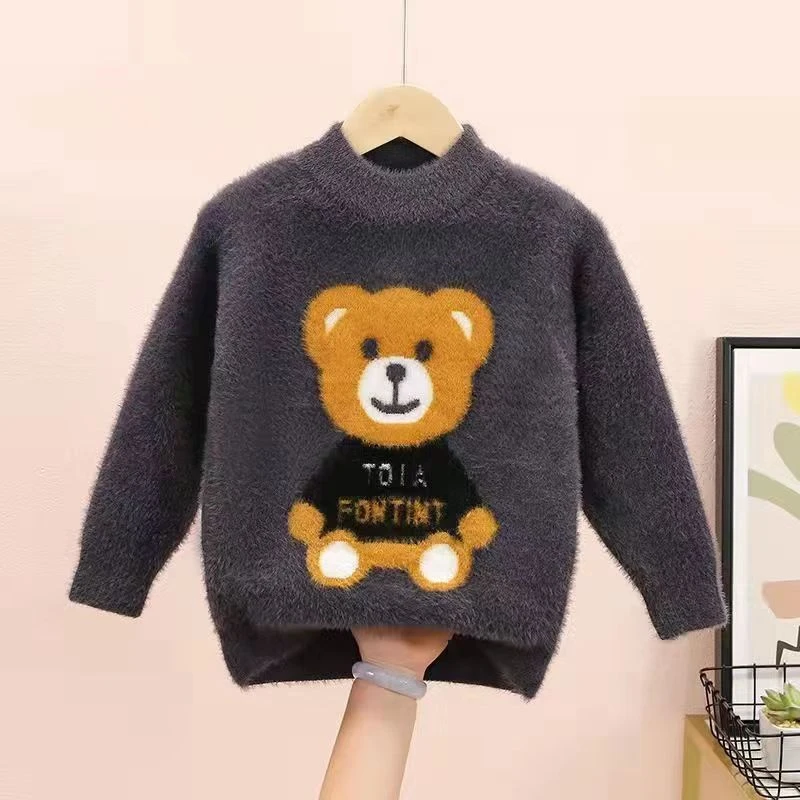 男童防貂绒毛衣2025加厚针织打底衫男孩冬装套头保暖帅气潮小熊1