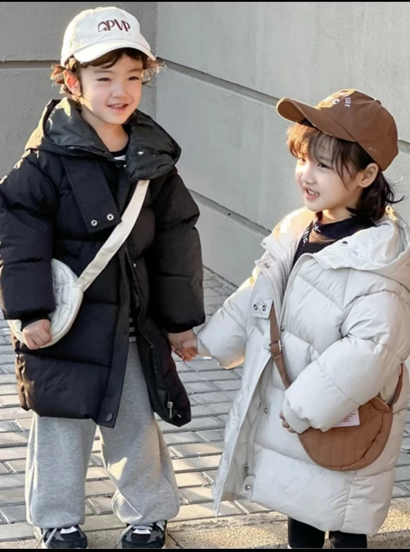 【长款棉服】韩系男女童厚连帽兔耳保暖中长款冬季宽松耐脏女童冬装