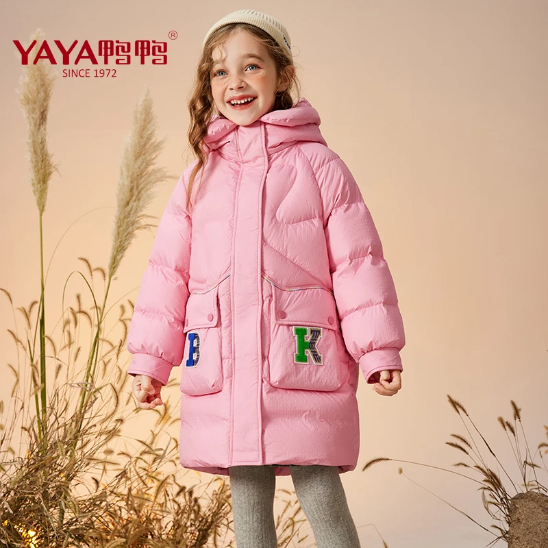 YAYA/鸭鸭2023新款羽绒服外套白鸭绒90保暖中长款儿童冬季9636