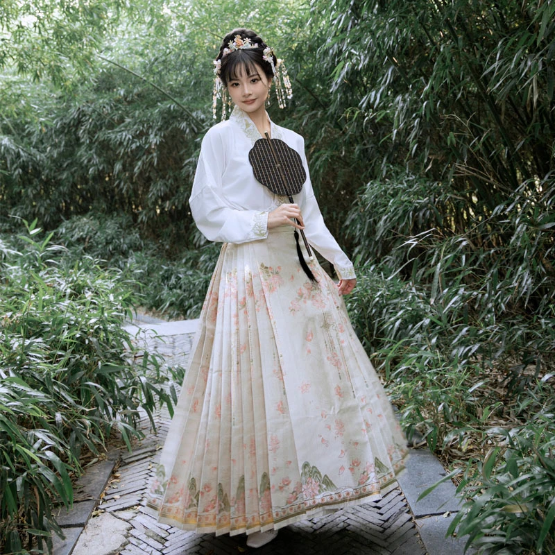 明制汉服女马面裙日常可穿织金仿妆花6对折小个子专属8分浅色马面