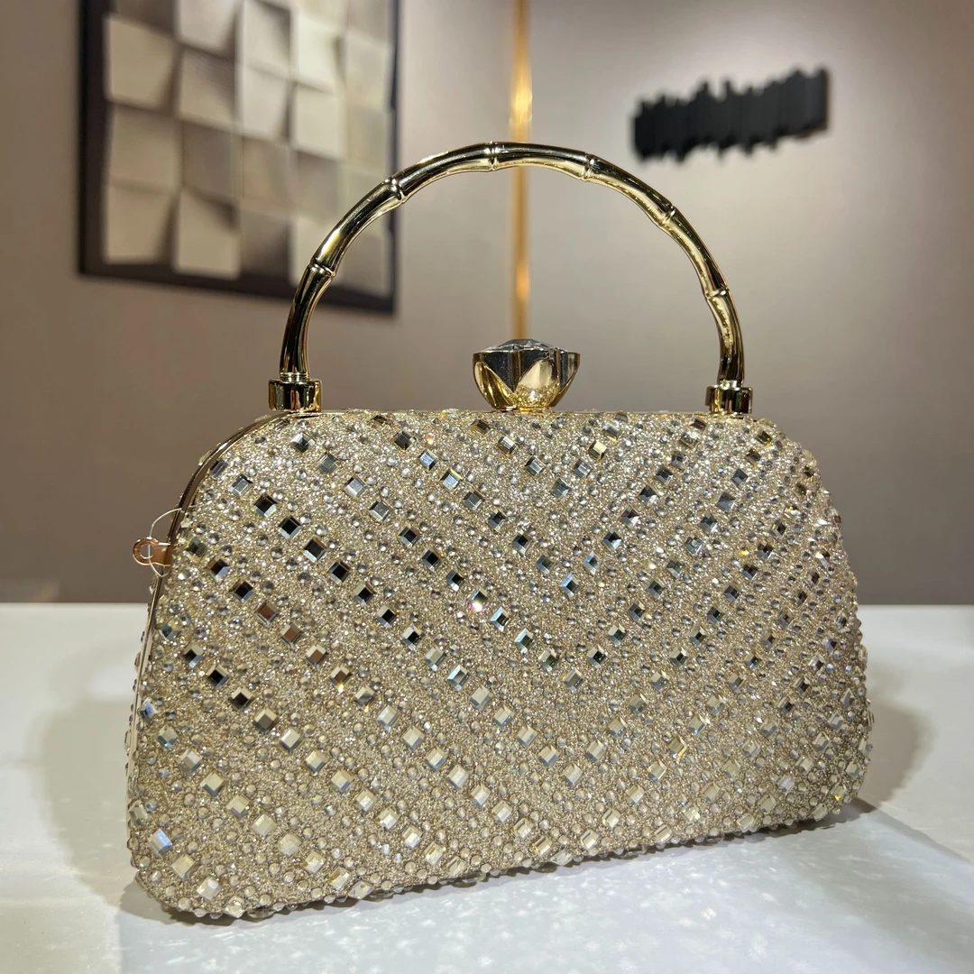 75金色梅花头晚宴钻闪面时尚手提钻包名媛包斜挎单肩手拿包K1952