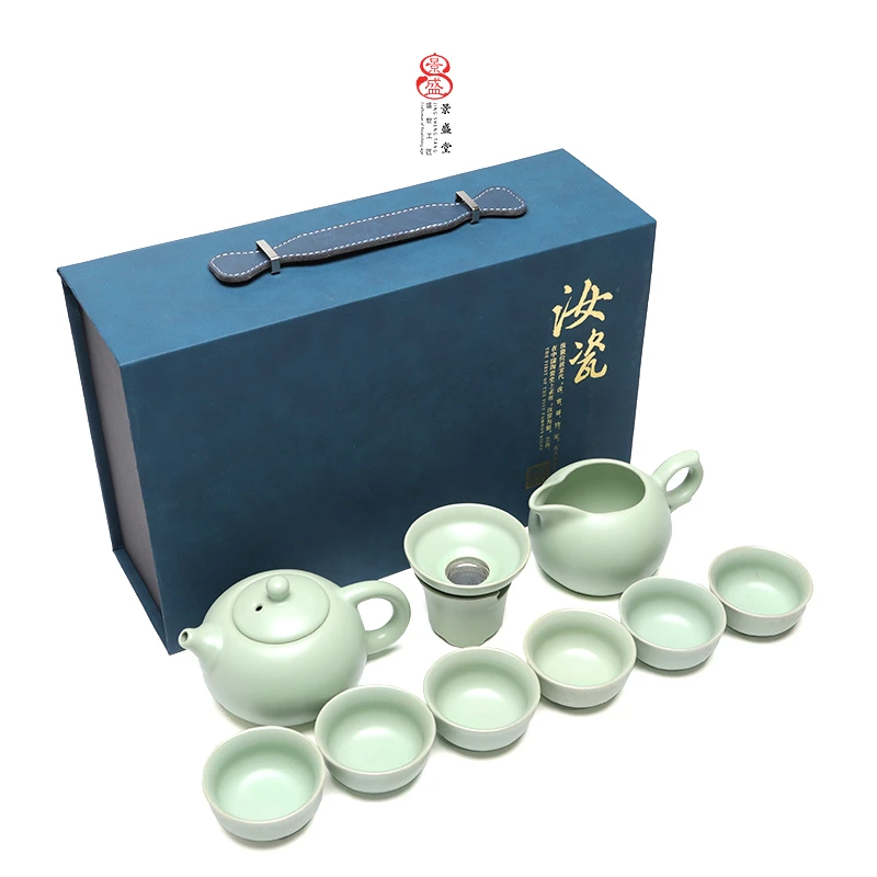 景盛堂天青色汝瓷开片功夫茶具礼盒礼品整套茶壶茶杯家用送礼活动