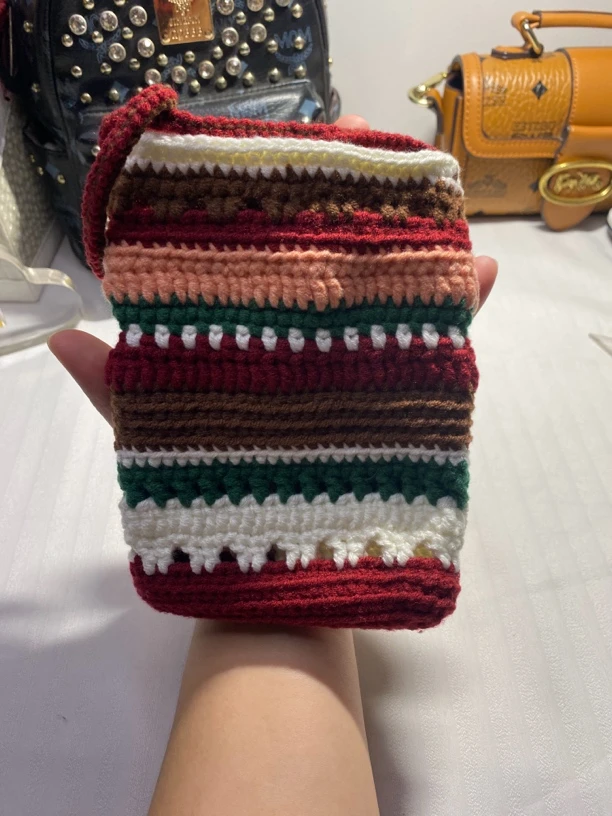 钩织斜挎单肩手机包网红时尚百搭ins拼色拼色肩包复古女士简约