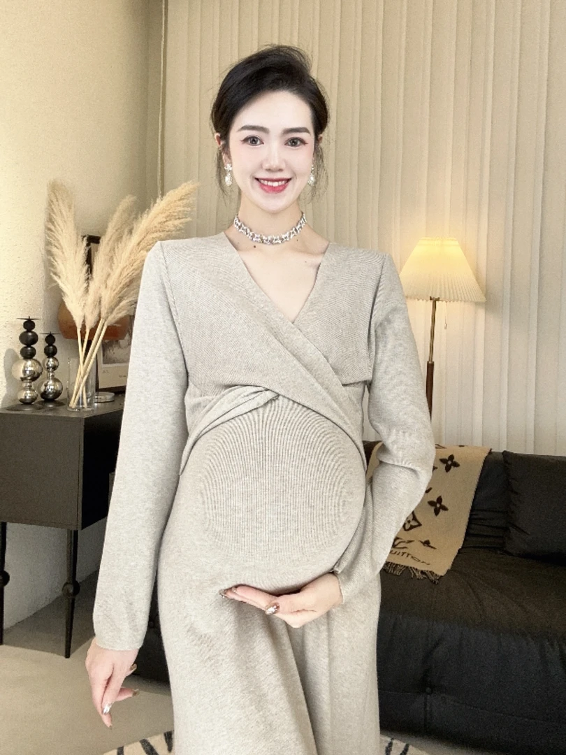 Zoey孕妇装中长款连衣裙显瘦针织打底长裙辣妈早秋宽松裙