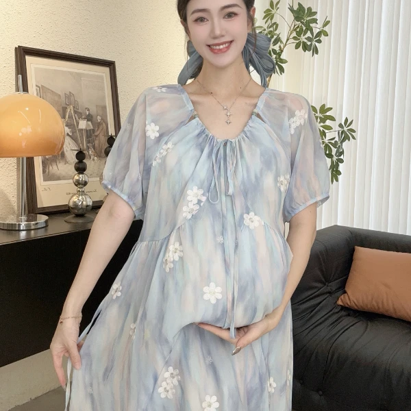 Zoey孕妇装夏季甜美梦幻仙女气质薄款孕妈妈中长款短袖连衣裙