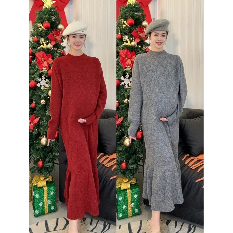 Zoey孕妇装闪闪加厚针织毛衣长款鱼尾裙法式显瘦孕妈冬季连衣裙