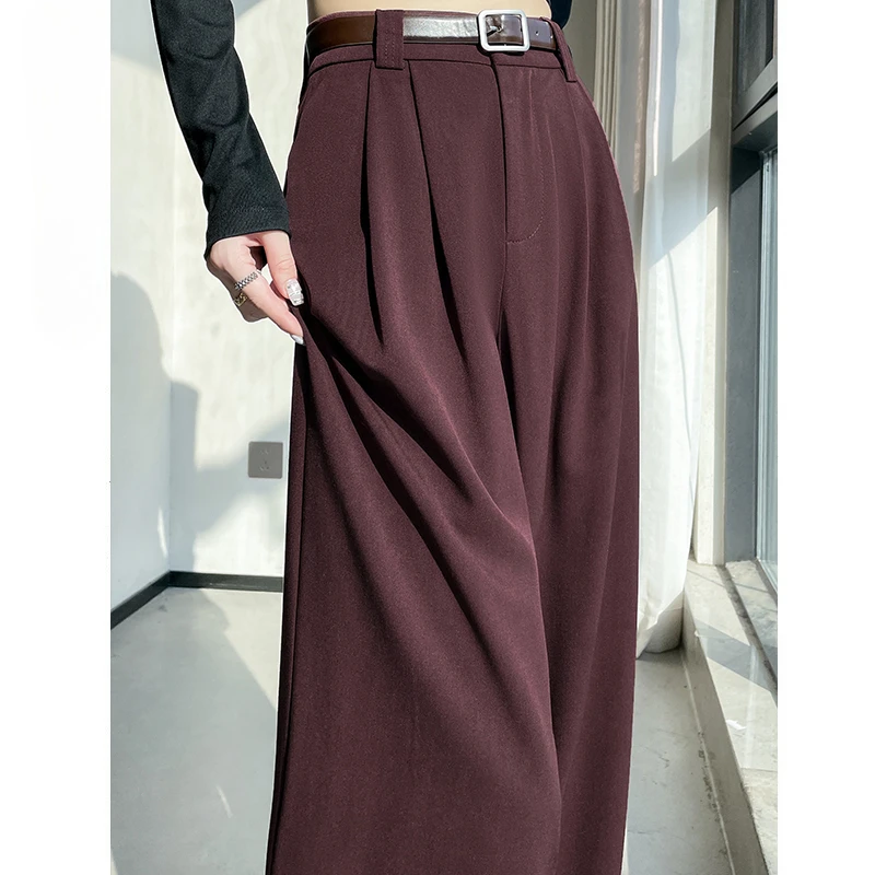 安可拉红高级感西装裤子女春秋季2024新款高腰直筒窄版阔腿裤垂感