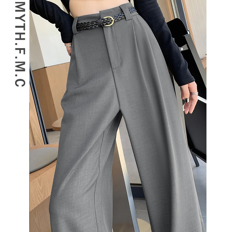 灰色高级感西装裤子女春秋季2024新款高腰宽松直筒窄版阔腿裤垂感