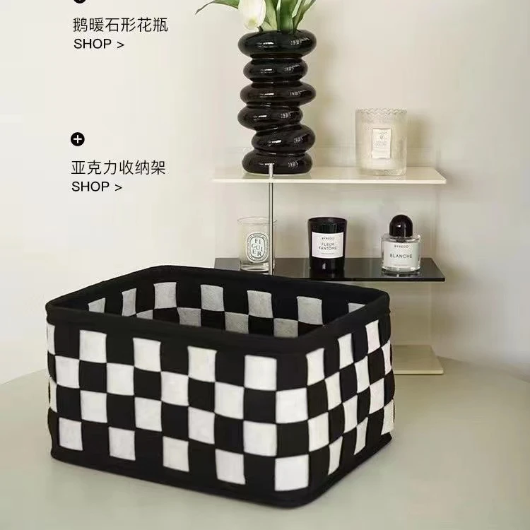 整理箱可折叠棋盘格毛毡编织优质黑白品质家用大容量格子储物