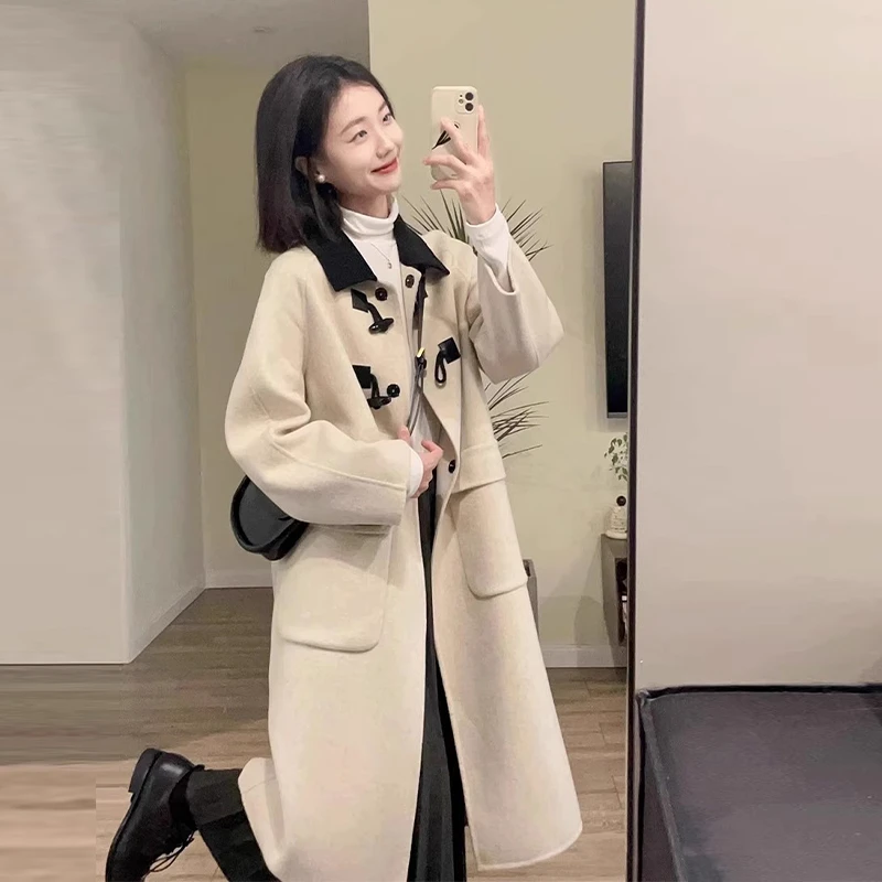 JRG365韩版呢子大衣中长款赫本风西装式斗篷毛呢外套女秋冬季新款