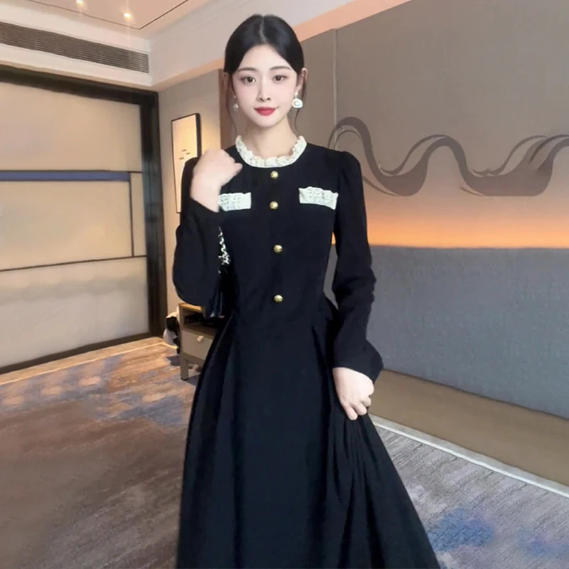 JR6863高级感超好看今年流行漂亮赫本风黑色连衣裙子女早初秋季冬