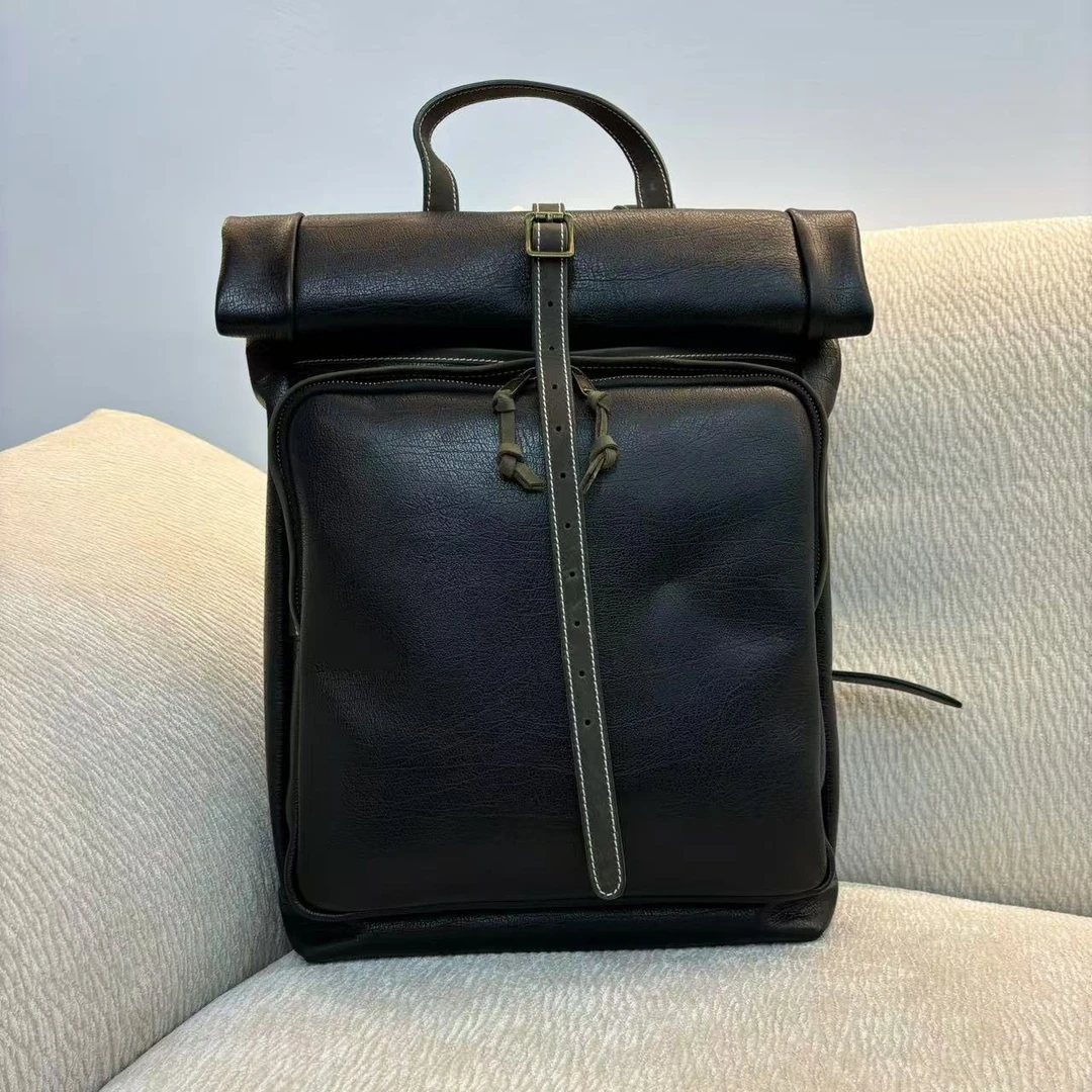 CBB3624 Horween霍尔文头层牛皮油蜡手工双肩包卷轴包