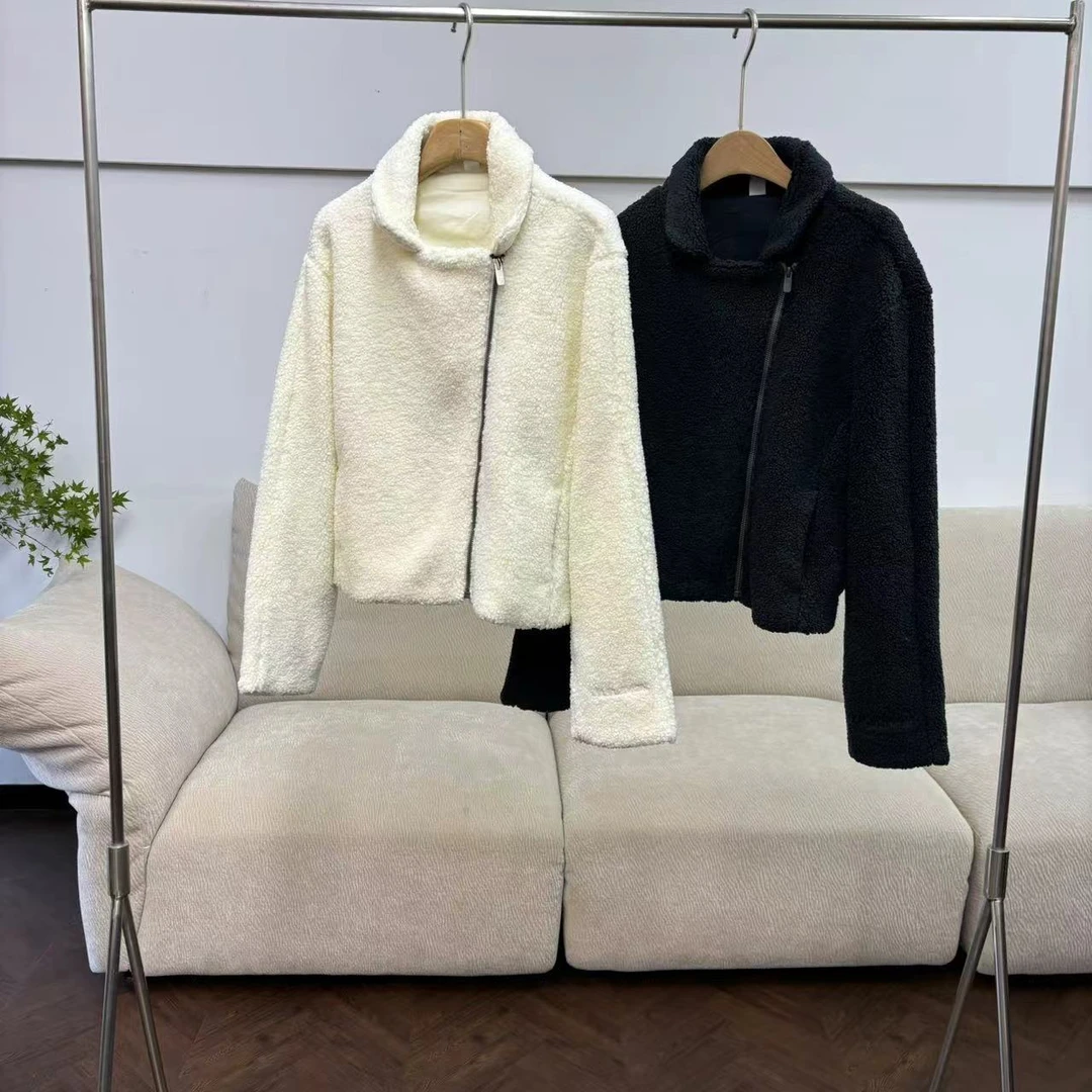 CSY3441 加拿大客人订单 斜拉链颗粒感短款外套