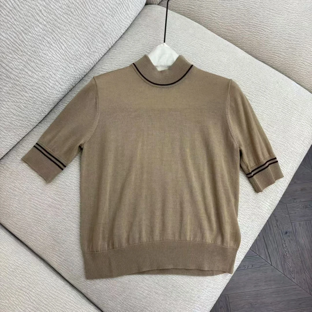 【特价】CSY3904 意大利客人订单 撞色明线拼边短款中袖毛衣