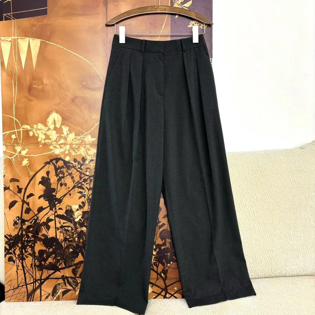 【特价】CKZ3101 美国客人订单 希羊毛褶皱直筒裤