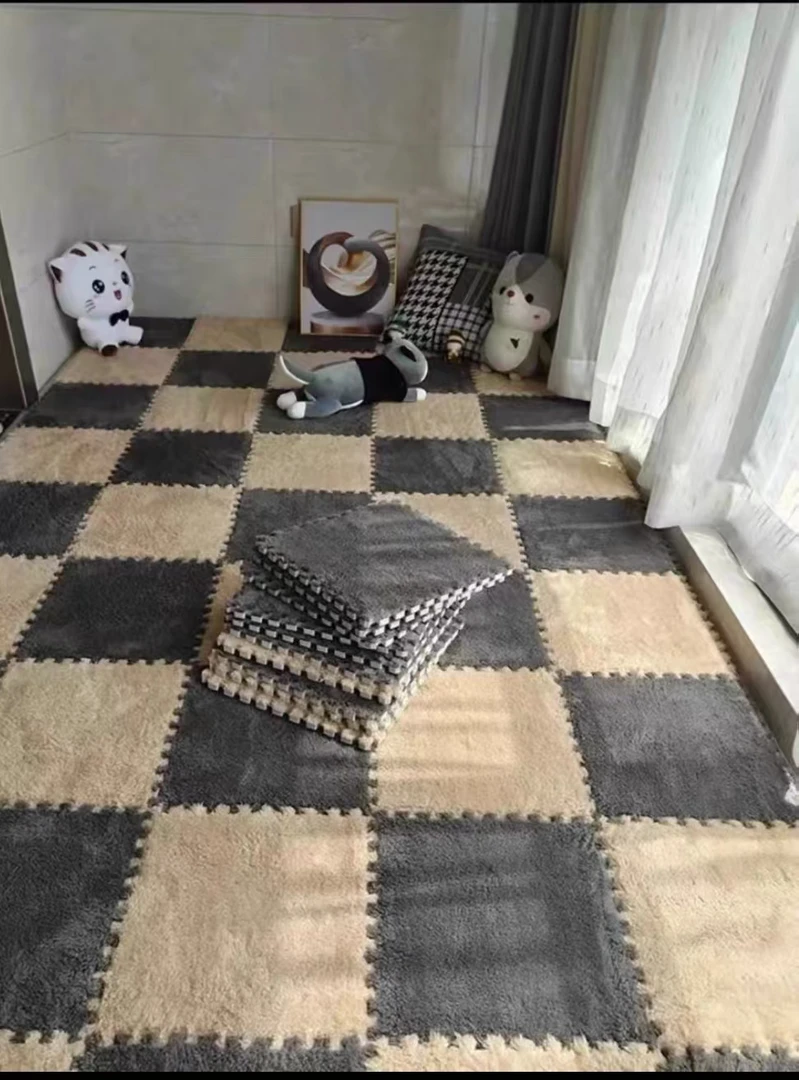 高级毛绒拼接地毯客厅卧室大面积家用耐脏拼接地垫厂家低价直销