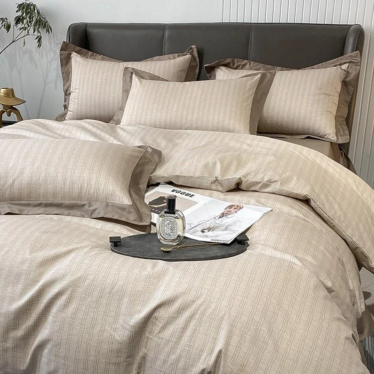 宜本【铅华】纯棉100全棉简约被套长绒棉四件套轻奢床单床上用品