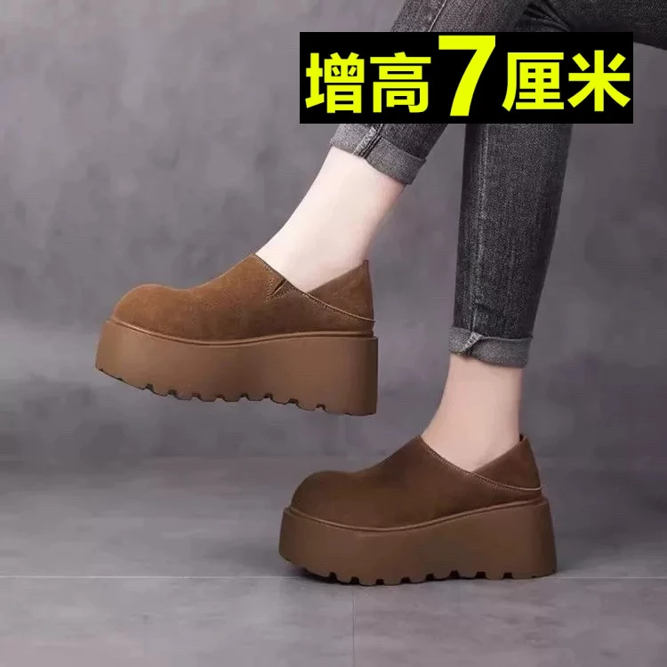 小个子增高勃肯鞋女秋冬外穿2024年新款百搭复古松糕鞋一脚蹬单鞋