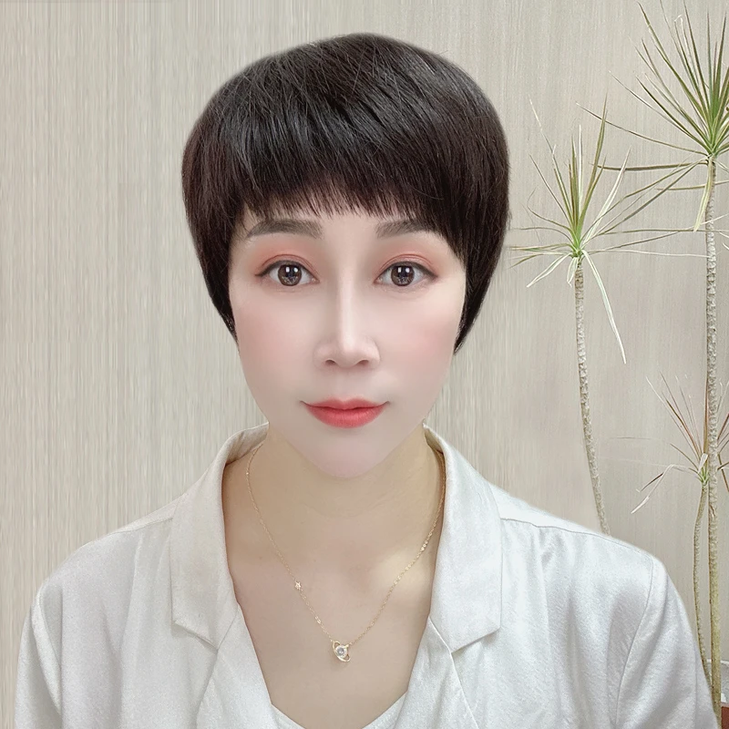 全真发短发女假发手织头旋减龄全头套严选舒适增发量蓬松遮白发