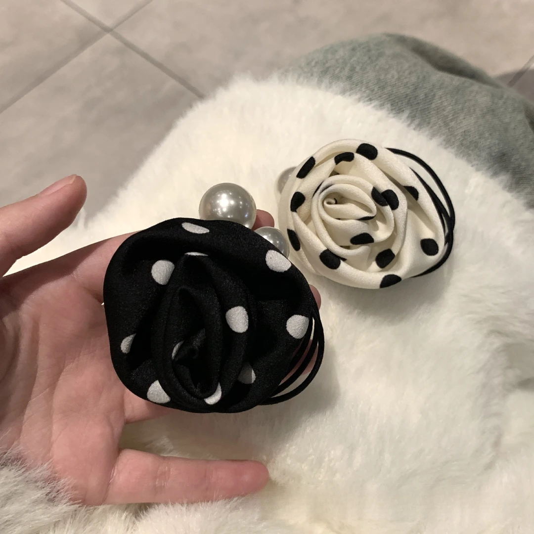 韩国波点花朵高级设计感玫瑰花发圈头绳发饰头花扎马尾皮筋小香风